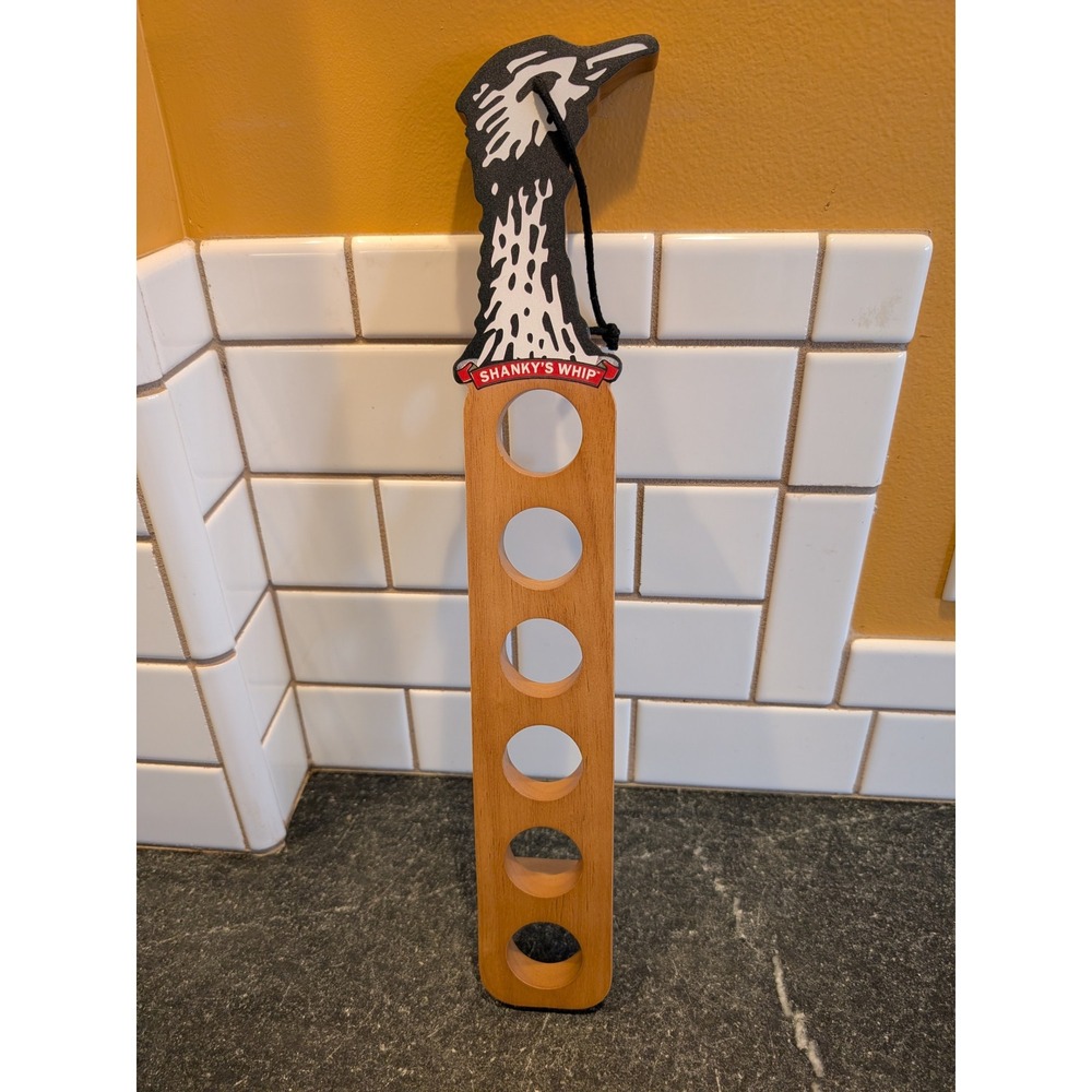 Shanky's Whip Wooden Shot‎ Glass Serving Paddle 6 Slot Ostrich Head Bar Flight - Picture 3 of 7